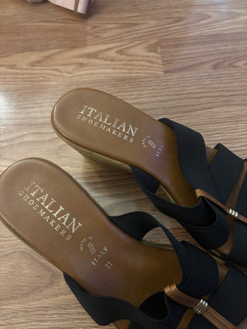 Italian Shoemakers Black Cork-Effect Wedge Slide Sandals Size 11 - Picture 2 of 9